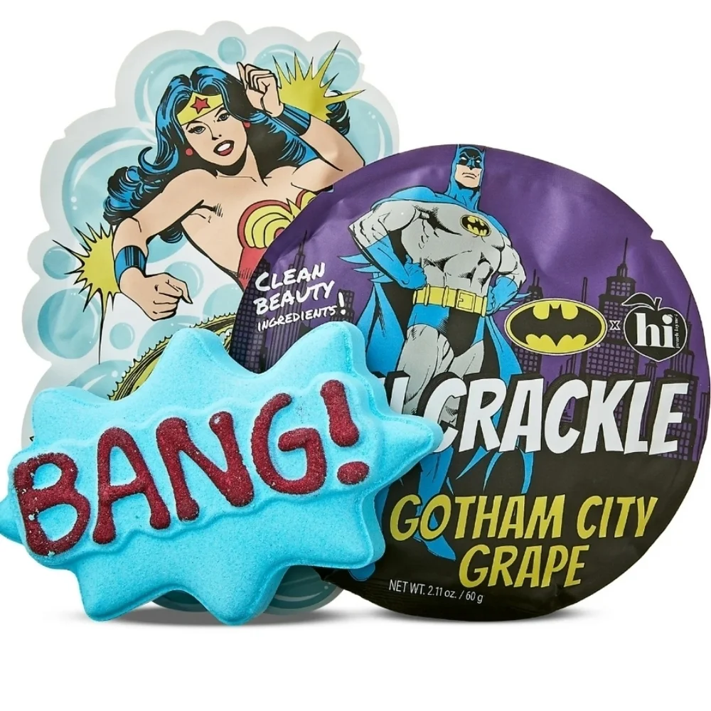 DC Comics Superheroes Bath Set with Bath Bomb, Bubble Bath, & Bath Crackle